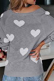 WOMEN HEART PRINTING LOOSE FIT KNIT SWEATER - Doublju