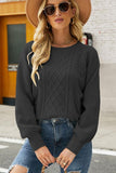 WOMEN CABLE KNITTED RIB SLEEVE PULLOVER SWEATER - Doublju