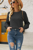 WOMEN CABLE KNITTED RIB SLEEVE PULLOVER SWEATER - Doublju