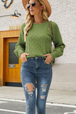 WOMEN CABLE KNITTED RIB SLEEVE PULLOVER SWEATER - Doublju