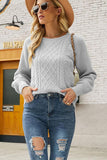 WOMEN CABLE KNITTED RIB SLEEVE PULLOVER SWEATER - Doublju