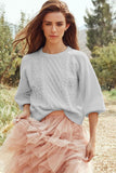 WOMEN CABLE KNITTED RIB SLEEVE PULLOVER SWEATER - Doublju