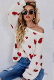 WOMEN OVERSIZED HEART PRINTING CUTE KNIT SWEATER - Doublju