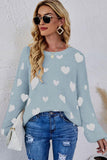 WOMEN OVERSIZED HEART PRINTING CUTE KNIT SWEATER - Doublju