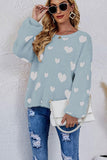 WOMEN OVERSIZED HEART PRINTING CUTE KNIT SWEATER - Doublju