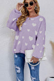 WOMEN OVERSIZED HEART PRINTING CUTE KNIT SWEATER - Doublju