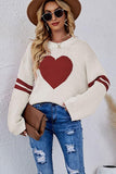 WOMEN OVERSIZED HEART PRINTING RIBBED PULLOVER TOP - Doublju