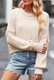 WOMEN OVERSIZED SHORT HEM CREW NECK JUMPER TOP - Doublju