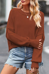 WOMEN OVERSIZED SHORT HEM CREW NECK JUMPER TOP - Doublju