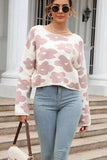 FLOWER PRINTING LOOSE FIT SHORT PULLOVER SWEATER - Doublju
