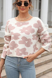 FLOWER PRINTING LOOSE FIT SHORT PULLOVER SWEATER - Doublju
