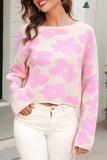 FLOWER PRINTING LOOSE FIT SHORT PULLOVER SWEATER - Doublju