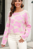 FLOWER PRINTING LOOSE FIT SHORT PULLOVER SWEATER - Doublju