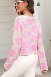 FLOWER PRINTING LOOSE FIT SHORT PULLOVER SWEATER - Doublju