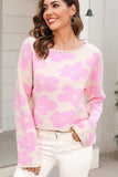 FLOWER PRINTING LOOSE FIT SHORT PULLOVER SWEATER - Doublju