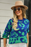 LEOPARD PRINTING LONG SLEEVE CASUAL SWEATER - Doublju
