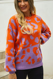LEOPARD PRINTING LONG SLEEVE CASUAL SWEATER - Doublju