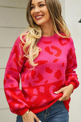 LEOPARD PRINTING LONG SLEEVE CASUAL SWEATER - Doublju