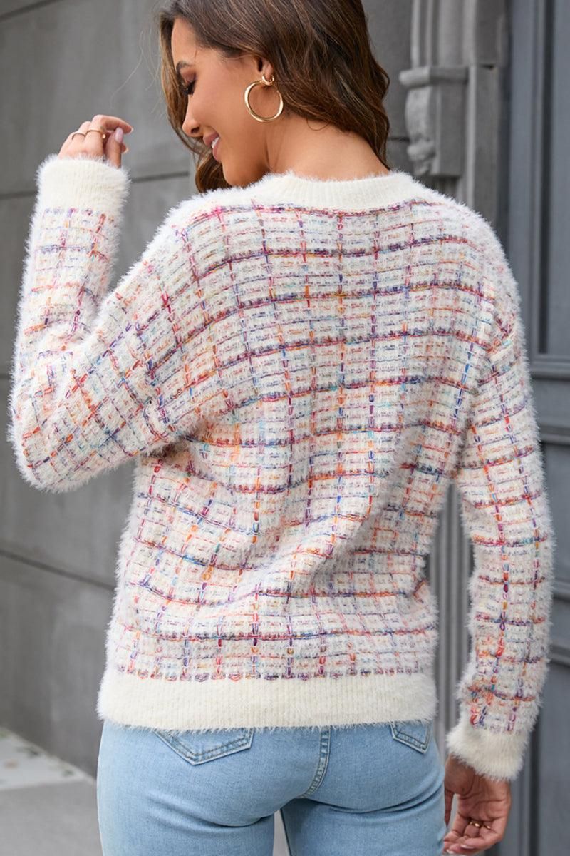 ROUND NECK PLUSH KNIT SWEATER TOP - Doublju