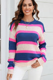 WOMENS COLOR STRIPE CASUAL SWEATER TOP - Doublju