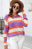 WOMENS COLOR STRIPE CASUAL SWEATER TOP - Doublju