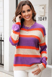 WOMENS COLOR STRIPE CASUAL SWEATER TOP - Doublju