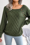 CABLE KNIT BUTTON DETAILED PULLOVER SWEATER - Doublju