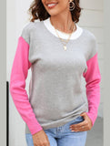 WOMEN COLORED SLEEVE ROUND NECK KNIT SWEATER