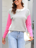 WOMEN COLORED SLEEVE ROUND NECK KNIT SWEATER