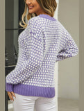 CONTRAST LARGE ROUND NECK LONG SLEEVE SWEATER
