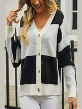 WOMEN PLAID COLOR BLOCK BUTTON UP CARDIGAN