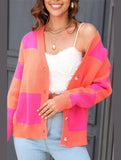 WOMEN PLAID COLOR BLOCK BUTTON UP CARDIGAN