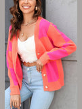 WOMEN PLAID COLOR BLOCK BUTTON UP CARDIGAN