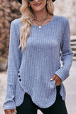 WOMEN CORDUROY LOOSE FIT SIDE BUTTONED SWEATER