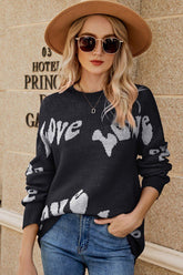 WOMEN LOVE PRINTING OVERSIZED CASUAL SWEATER