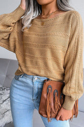 WOMEN CABLE KNIT BOAT NECK OVERSIZED SWEATER
