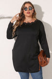 WOMEN PLUS SIZE LACE TRIM LONG LENG T SHIRT