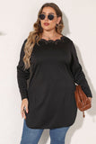 WOMEN PLUS SIZE LACE TRIM LONG LENG T SHIRT