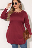 WOMEN PLUS SIZE LACE TRIM LONG LENG T SHIRT