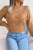 RIBBED HIGH NECK LACE SHORT LENGTH CROP SWEATER