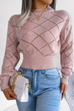 RIBBED HIGH NECK LACE SHORT LENGTH CROP SWEATER