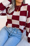 WOMEN PATCHWORK PATTERN LOOSE FIT KNITTED SWEATER