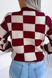 WOMEN PATCHWORK PATTERN LOOSE FIT KNITTED SWEATER