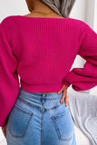 WOMEN FRONT BOW TIED SEXY CROP KNIT SWEATSHIRTS