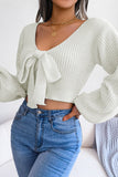 WOMEN FRONT BOW TIED SEXY CROP KNIT SWEATSHIRTS