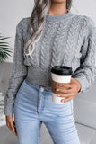WOMEN CHUNKY CABLE KNIT RIBBED CROP SWEATER