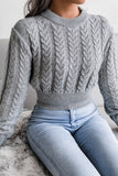 WOMEN CHUNKY CABLE KNIT RIBBED CROP SWEATER