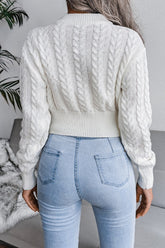 WOMEN CHUNKY CABLE KNIT RIBBED CROP SWEATER
