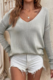 WOMEN LOOSE NECK CHUNKY KNIT SLEEVE SWEATSHIRT