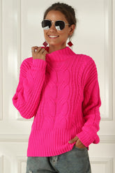 WOMEN CABLE KNIT HIGH NECK SOLID WINTER SWEATER